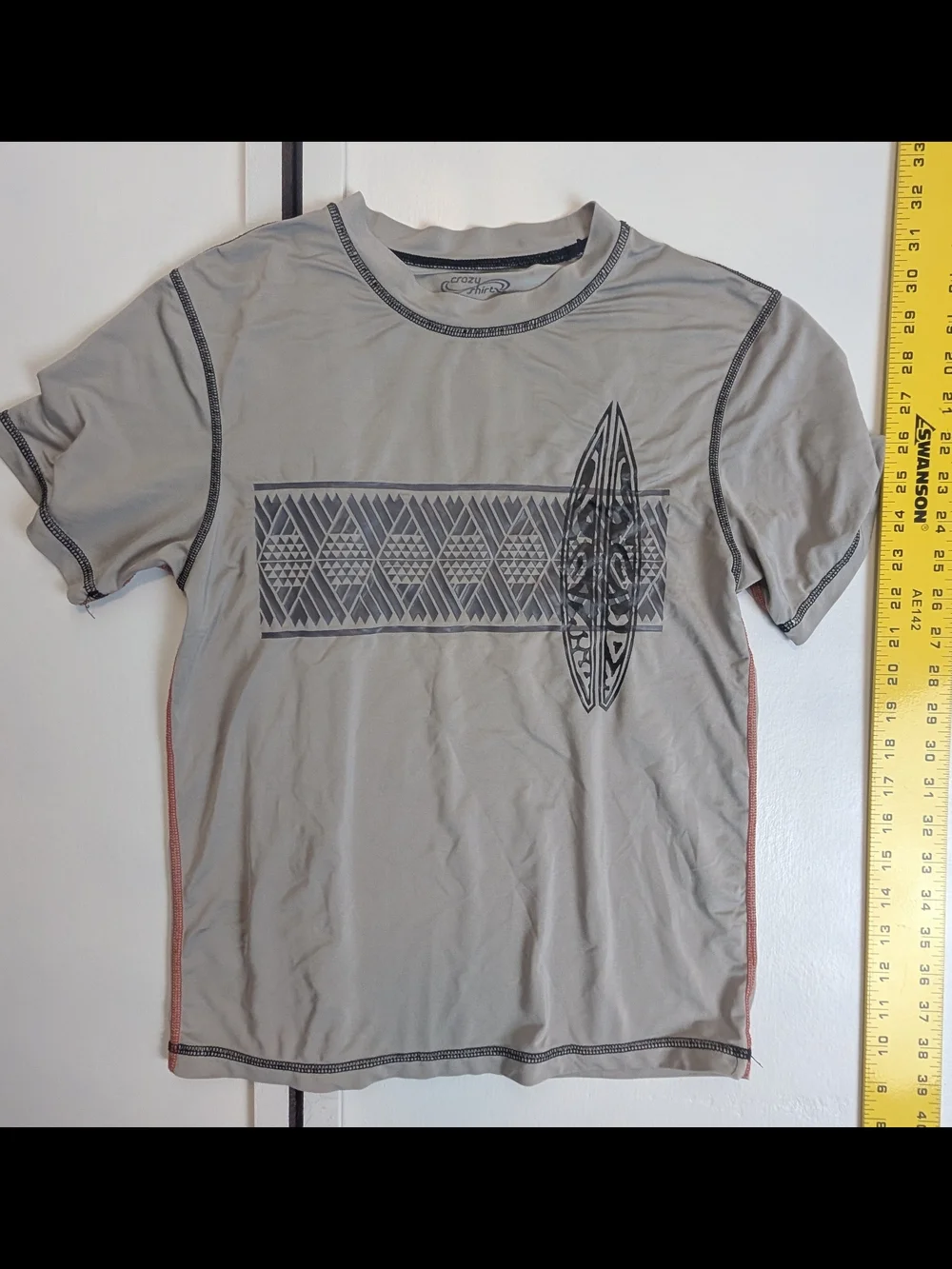 Kids Short Sleeve Swim Rashguard - Light Gray Tribal Print